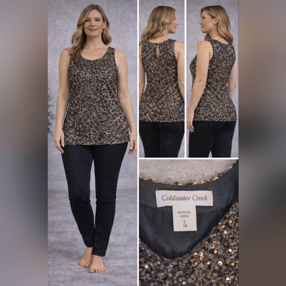 Coldwater Creek Women's Sequin Tank Top — Black & Gold